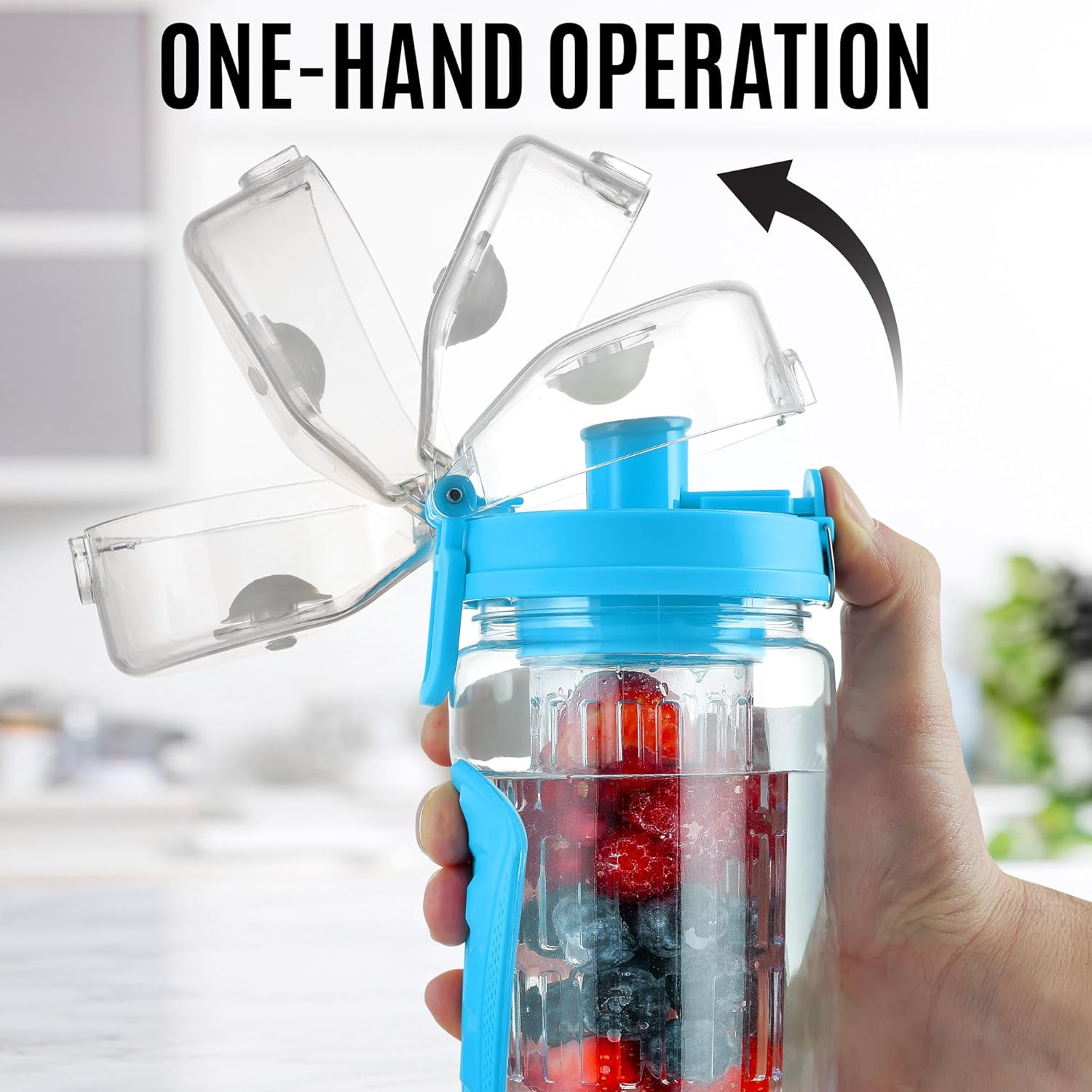 Zulay 34 Oz Large, Leakproof Fruit Infuser Water Bottle with Anti-Slip Grip - Men and Women'S Ideal Fitness Gift or for Gym, Camping, and Travel - Lake Blue